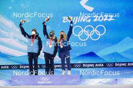 09.02.2022, Beijing, China (CHN): Jonna Sundling (SWE), Maya Dahlqvist (SWE), Jessie Diggins (USA) - XXIV. Olympic Winter Games Beijing 2022, cross-country, medals, Beijing (CHN). www.nordicfocus.com. © Modica/NordicFocus. Every downloaded picture is fee-liable.