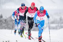 13.02.2022, Beijing, China (CHN): Federico Pellegrino (ITA), Janosch Brugger (GER), Emil Iversen (NOR), (l-r)  - XXIV. Olympic Winter Games Beijing 2022, cross-country, 4x10km men, Beijing (CHN). www.nordicfocus.com. © Modica/NordicFocus. Every downloaded picture is fee-liable.