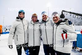 13.02.2022, Beijing, China (CHN): Luke Jager (USA), Scott Patterson (USA), Gus Schumacher (USA), Kevin Bolger (USA), (l-r)  - XXIV. Olympic Winter Games Beijing 2022, cross-country, 4x10km men, Beijing (CHN). www.nordicfocus.com. © Modica/NordicFocus. Every downloaded picture is fee-liable.