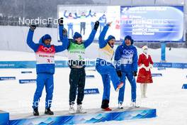 13.02.2022, Beijing, China (CHN): Richard Jouve (FRA), Hugo Lapalus (FRA), Clement Parisse (FRA), Maurice Manificat (FRA), (l-r)  - XXIV. Olympic Winter Games Beijing 2022, cross-country, 4x10km men, Beijing (CHN). www.nordicfocus.com. © Modica/NordicFocus. Every downloaded picture is fee-liable.