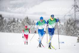 13.02.2022, Beijing, China (CHN): Hugo Lapalus (FRA), William Poromaa (SWE), (l-r)  - XXIV. Olympic Winter Games Beijing 2022, cross-country, 4x10km men, Beijing (CHN). www.nordicfocus.com. © Modica/NordicFocus. Every downloaded picture is fee-liable.
