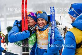 13.02.2022, Beijing, China (CHN): Hugo Lapalus (FRA), Clement Parisse (FRA), (l-r)  - XXIV. Olympic Winter Games Beijing 2022, cross-country, 4x10km men, Beijing (CHN). www.nordicfocus.com. © Modica/NordicFocus. Every downloaded picture is fee-liable.