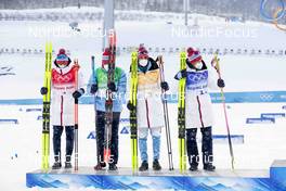 13.02.2022, Beijing, China (CHN): Emil Iversen (NOR), Paal Golberg (NOR), Hans Christer Holund (NOR), Johannes Hoesflot Klaebo (NOR), (l-r)  - XXIV. Olympic Winter Games Beijing 2022, cross-country, 4x10km men, Beijing (CHN). www.nordicfocus.com. © Modica/NordicFocus. Every downloaded picture is fee-liable.