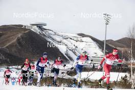 12.02.2022, Beijing, China (CHN): Yulia Stupak (ROC), Maja Dahlqvist (SWE), Tiril Udnes Weng (NOR), Anne Kylloenen (FIN), Katherine Sauerbrey (GER), (l-r)  - XXIV. Olympic Winter Games Beijing 2022, cross-country, 4x5km women, Beijing (CHN). www.nordicfocus.com. © Modica/NordicFocus. Every downloaded picture is fee-liable.