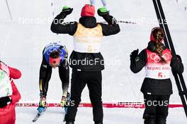 12.02.2022, Beijing, China (CHN): Katherine Sauerbrey (GER), Katharina Hennig (GER), Victoria Carl (GER), Sofie Krehl (GER), (l-r)  - XXIV. Olympic Winter Games Beijing 2022, cross-country, 4x5km women, Beijing (CHN). www.nordicfocus.com. © Modica/NordicFocus. Every downloaded picture is fee-liable.