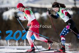 12.02.2022, Beijing, China (CHN): Nadine Faehndrich (SUI), Rosie Brennan (USA), (l-r)  - XXIV. Olympic Winter Games Beijing 2022, cross-country, 4x5km women, Beijing (CHN). www.nordicfocus.com. © Modica/NordicFocus. Every downloaded picture is fee-liable.