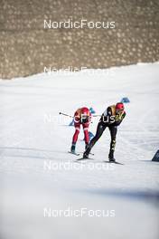 12.02.2022, Beijing, China (CHN): Victoria Carl (GER), Tatiana Sorina (ROC), (l-r)  - XXIV. Olympic Winter Games Beijing 2022, cross-country, 4x5km women, Beijing (CHN). www.nordicfocus.com. © Modica/NordicFocus. Every downloaded picture is fee-liable.