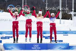 12.02.2022, Beijing, China (CHN): Yulia Stupak (ROC), Natalia Nepryaeva (ROC), Tatiana Sorina (ROC), Veronika Stepanova (ROC), (l-r)  - XXIV. Olympic Winter Games Beijing 2022, cross-country, 4x5km women, Beijing (CHN). www.nordicfocus.com. © Modica/NordicFocus. Every downloaded picture is fee-liable.