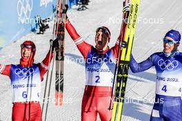 06.02.2022, Beijing, China (CHN): Denis Spitsov (ROC), Alexander Bolshunov (ROC), Iivo Niskanen (FIN), (l-r)  - XXIV. Olympic Winter Games Beijing 2022, cross-country, skiathlon men, Beijing (CHN). www.nordicfocus.com. © Modica/NordicFocus. Every downloaded picture is fee-liable.