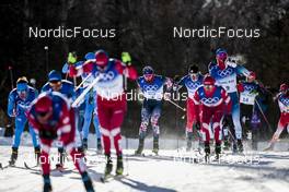 06.02.2022, Beijing, China (CHN): Johannes Hoesflot Klaebo (NOR), Hugo Lapalus (FRA), (l-r)  - XXIV. Olympic Winter Games Beijing 2022, cross-country, skiathlon men, Beijing (CHN). www.nordicfocus.com. © Modica/NordicFocus. Every downloaded picture is fee-liable.