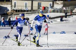 06.02.2022, Beijing, China (CHN): Perttu Hyvarinen (FIN), William Poromaa (SWE), (l-r)  - XXIV. Olympic Winter Games Beijing 2022, cross-country, skiathlon men, Beijing (CHN). www.nordicfocus.com. © Modica/NordicFocus. Every downloaded picture is fee-liable.