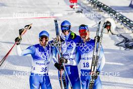 06.02.2022, Beijing, China (CHN): Jules Lapierre (FRA), Maurice Manificat (FRA), Clement Parisse (FRA), (l-r)  - XXIV. Olympic Winter Games Beijing 2022, cross-country, skiathlon men, Beijing (CHN). www.nordicfocus.com. © Modica/NordicFocus. Every downloaded picture is fee-liable.