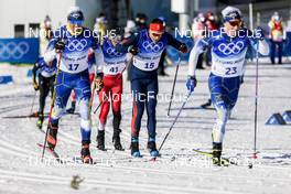 06.02.2022, Beijing, China (CHN): Calle Halfvarsson (SWE), Andrew Musgrave (GBR), Jens Burman (SWE), Mika Vermeulen (AUT), (l-r)  - XXIV. Olympic Winter Games Beijing 2022, cross-country, skiathlon men, Beijing (CHN). www.nordicfocus.com. © Modica/NordicFocus. Every downloaded picture is fee-liable.