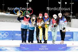 16.02.2022, Beijing, China (CHN): Maja Dahlqvist (SWE), Jonna Sundling (SWE), Katharina Hennig (GER), Victoria Carl (GER), Yulia Stupak (RUS), Natalia Nepryaeva (RUS), (l-r)  - XXIV. Olympic Winter Games Beijing 2022, cross-country, team sprint, Beijing (CHN). www.nordicfocus.com. © Modica/NordicFocus. Every downloaded picture is fee-liable.