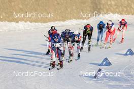 16.02.2022, Beijing, China (CHN): Kerttu Niskanen (FIN), Maiken Caspersen Falla (NOR), Jessie Diggins (USA), (l-r)  - XXIV. Olympic Winter Games Beijing 2022, cross-country, team sprint, Beijing (CHN). www.nordicfocus.com. © Modica/NordicFocus. Every downloaded picture is fee-liable.