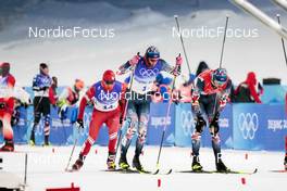 16.02.2022, Beijing, China (CHN): Alexander Terentev (RUS), Johannes Hoesflot Klaebo (NOR), Erik Valnes (NOR), (l-r)  - XXIV. Olympic Winter Games Beijing 2022, cross-country, team sprint, Beijing (CHN). www.nordicfocus.com. © Modica/NordicFocus. Every downloaded picture is fee-liable.