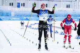16.02.2022, Beijing, China (CHN): Victoria Carl (GER), Natalia Nepryaeva (RUS), (l-r)  - XXIV. Olympic Winter Games Beijing 2022, cross-country, team sprint, Beijing (CHN). www.nordicfocus.com. © Modica/NordicFocus. Every downloaded picture is fee-liable.