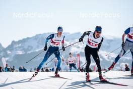 26.03.2022, Zweisimmen-Sparenmoos, Switzerland (SUI): Candide Pralong (SUI), Jeremy Finello (SUI), (l-r)  - Swiss Championships cross-country, mass, Zweisimmen-Sparenmoos (SUI). www.nordicfocus.com. © Modica/NordicFocus. Every downloaded picture is fee-liable.