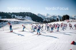 26.03.2022, Zweisimmen-Sparenmoos, Switzerland (SUI): Cedric Steiner (SUI), Jonas Baumann (SUI), Cyril Faehndrich (SUI), Beda Klee (SUI), Candide Pralong (SUI), (l-r)  - Swiss Championships cross-country, mass, Zweisimmen-Sparenmoos (SUI). www.nordicfocus.com. © Modica/NordicFocus. Every downloaded picture is fee-liable.