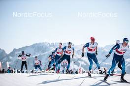 26.03.2022, Zweisimmen-Sparenmoos, Switzerland (SUI): Ueli Schnider (SUI), Jonas Baumann (SUI), Dario Cologna (SUI), (l-r)  - Swiss Championships cross-country, mass, Zweisimmen-Sparenmoos (SUI). www.nordicfocus.com. © Modica/NordicFocus. Every downloaded picture is fee-liable.
