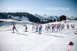 26.03.2022, Zweisimmen-Sparenmoos, Switzerland (SUI): Cedric Steiner (SUI), Jonas Baumann (SUI), Cyril Faehndrich (SUI), Beda Klee (SUI), Candide Pralong (SUI), (l-r)  - Swiss Championships cross-country, mass, Zweisimmen-Sparenmoos (SUI). www.nordicfocus.com. © Modica/NordicFocus. Every downloaded picture is fee-liable.