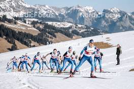26.03.2022, Zweisimmen-Sparenmoos, Switzerland (SUI): Laurien Van Der Graaff (SUI), Nadja Kaelin (SUI), Nadine Faehndrich (SUI), (l-r)  - Swiss Championships cross-country, mass, Zweisimmen-Sparenmoos (SUI). www.nordicfocus.com. © Modica/NordicFocus. Every downloaded picture is fee-liable.