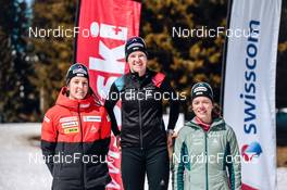 26.03.2022, Zweisimmen-Sparenmoos, Switzerland (SUI): Anja Weber (SUI), Nadine Faehndrich (SUI), Nadja Kaelin (SUI), (l-r) - Swiss Championships cross-country, mass, Zweisimmen-Sparenmoos (SUI). www.nordicfocus.com. © Modica/NordicFocus. Every downloaded picture is fee-liable.