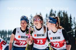 26.03.2022, Zweisimmen-Sparenmoos, Switzerland (SUI): Giuliana Werro (SUI), Anja Weber (SUI), Nadja Kaelin (SUI), (l-r)  - Swiss Championships cross-country, mass, Zweisimmen-Sparenmoos (SUI). www.nordicfocus.com. © Modica/NordicFocus. Every downloaded picture is fee-liable.