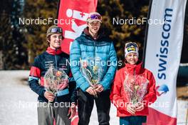 26.03.2022, Zweisimmen-Sparenmoos, Switzerland (SUI): Jon-Fadri Nufer (SUI), Isai Naeff (SUI), Silvan Lauber (SUI), (l-r) - Swiss Championships cross-country, mass, Zweisimmen-Sparenmoos (SUI). www.nordicfocus.com. © Modica/NordicFocus. Every downloaded picture is fee-liable.