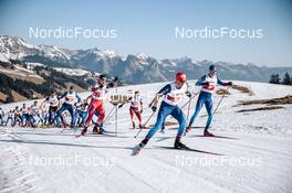 26.03.2022, Zweisimmen-Sparenmoos, Switzerland (SUI): Jonas Baumann (SUI), Candide Pralong (SUI), Jovian Hediger (SUI), (l-r)  - Swiss Championships cross-country, mass, Zweisimmen-Sparenmoos (SUI). www.nordicfocus.com. © Modica/NordicFocus. Every downloaded picture is fee-liable.