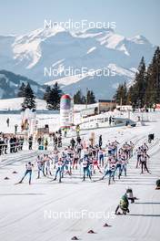 26.03.2022, Zweisimmen-Sparenmoos, Switzerland (SUI): Cedric Steiner (SUI), Jonas Baumann (SUI), Dario Cologna (SUI), Cyril Faehndrich (SUI), (l-r)  - Swiss Championships cross-country, mass, Zweisimmen-Sparenmoos (SUI). www.nordicfocus.com. © Modica/NordicFocus. Every downloaded picture is fee-liable.