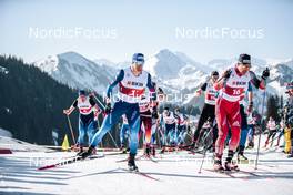 26.03.2022, Zweisimmen-Sparenmoos, Switzerland (SUI): Dario Cologna (SUI), Jovian Hediger (SUI), (l-r)  - Swiss Championships cross-country, mass, Zweisimmen-Sparenmoos (SUI). www.nordicfocus.com. © Modica/NordicFocus. Every downloaded picture is fee-liable.