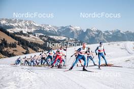 26.03.2022, Zweisimmen-Sparenmoos, Switzerland (SUI): Jonas Baumann (SUI), Candide Pralong (SUI), Jovian Hediger (SUI), (l-r)  - Swiss Championships cross-country, mass, Zweisimmen-Sparenmoos (SUI). www.nordicfocus.com. © Modica/NordicFocus. Every downloaded picture is fee-liable.