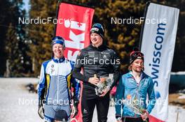 26.03.2022, Zweisimmen-Sparenmoos, Switzerland (SUI): Toni Livers (SUI), Dario Cologna (SUI), Jeremy Finello (SUI), (l-r) - Swiss Championships cross-country, mass, Zweisimmen-Sparenmoos (SUI). www.nordicfocus.com. © Modica/NordicFocus. Every downloaded picture is fee-liable.