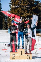 26.03.2022, Zweisimmen-Sparenmoos, Switzerland (SUI): Mario Baessler (SUI), Antonin Savary (SUI), Filippo Gadient (SUI), (l-r) - Swiss Championships cross-country, mass, Zweisimmen-Sparenmoos (SUI). www.nordicfocus.com. © Modica/NordicFocus. Every downloaded picture is fee-liable.