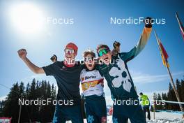 27.03.2022, Zweisimmen-Sparenmoos, Switzerland (SUI): Janik Joos (SUI), Silvan Lauber (SUI), Sven Buholzer (SUI), (l-r)  - Swiss Championships cross-country, relay, Zweisimmen-Sparenmoos (SUI). www.nordicfocus.com. © Modica/NordicFocus. Every downloaded picture is fee-liable.