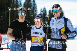 27.03.2022, Zweisimmen-Sparenmoos, Switzerland (SUI): Livio Matossi(SUI), Nadja Kaelin(SUI), Curdin Raez(SUI), (l-r)  - Swiss Championships cross-country, relay, Zweisimmen-Sparenmoos (SUI). www.nordicfocus.com. © Modica/NordicFocus. Every downloaded picture is fee-liable.