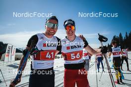 27.03.2022, Zweisimmen-Sparenmoos, Switzerland (SUI): Erwan Kaeser (SUI), Janik Riebli(SUI), (l-r)  - Swiss Championships cross-country, relay, Zweisimmen-Sparenmoos (SUI). www.nordicfocus.com. © Modica/NordicFocus. Every downloaded picture is fee-liable.