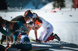 27.03.2022, Zweisimmen-Sparenmoos, Switzerland (SUI): Fabiana Wieser (SUI), Giuliana Werro (SUI), Helena Guntern (SUI), (l-r)  - Swiss Championships cross-country, relay, Zweisimmen-Sparenmoos (SUI). www.nordicfocus.com. © Modica/NordicFocus. Every downloaded picture is fee-liable.