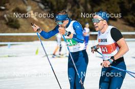 27.03.2022, Zweisimmen-Sparenmoos, Switzerland (SUI): Ueli Schnider (SUI), Erwan Kaeser (SUI), (l-r)  - Swiss Championships cross-country, relay, Zweisimmen-Sparenmoos (SUI). www.nordicfocus.com. © Modica/NordicFocus. Every downloaded picture is fee-liable.