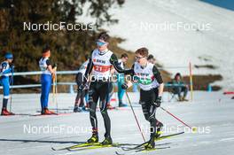 27.03.2022, Zweisimmen-Sparenmoos, Switzerland (SUI): Gianluca Wenger (SUI), Jim Marty (SUI), (l-r)  - Swiss Championships cross-country, relay, Zweisimmen-Sparenmoos (SUI). www.nordicfocus.com. © Modica/NordicFocus. Every downloaded picture is fee-liable.