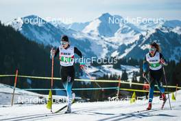 27.03.2022, Zweisimmen-Sparenmoos, Switzerland (SUI): Ramona Schoepfer (SUI), Nina Riedener (LIE), (l-r)  - Swiss Championships cross-country, relay, Zweisimmen-Sparenmoos (SUI). www.nordicfocus.com. © Modica/NordicFocus. Every downloaded picture is fee-liable.
