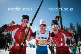 27.03.2022, Zweisimmen-Sparenmoos, Switzerland (SUI): Noe Naeff (SUI), Max Wanger (SUI), Isai Naeff (SUI), (l-r)  - Swiss Championships cross-country, relay, Zweisimmen-Sparenmoos (SUI). www.nordicfocus.com. © Modica/NordicFocus. Every downloaded picture is fee-liable.