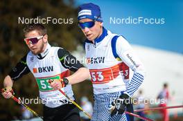 27.03.2022, Zweisimmen-Sparenmoos, Switzerland (SUI): Peter Hiernickel(SUI), Toni Livers(SUI), (l-r)  - Swiss Championships cross-country, relay, Zweisimmen-Sparenmoos (SUI). www.nordicfocus.com. © Modica/NordicFocus. Every downloaded picture is fee-liable.