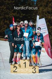 27.03.2022, Zweisimmen-Sparenmoos, Switzerland (SUI): Gianluca Walpen (SUI), Maurin Jonas Egger (SUI), Claudio Cantieni (SUI), Noe Naeff (SUI), Isai Naeff (SUI), Max Wanger (SUI), Janik Joos (SUI), Sven Buholzer (SUI), Silvan Lauber (SUI), (l-r) - Swiss Championships cross-country, relay, Zweisimmen-Sparenmoos (SUI). www.nordicfocus.com. © Modica/NordicFocus. Every downloaded picture is fee-liable.