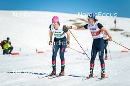27.03.2022, Zweisimmen-Sparenmoos, Switzerland (SUI): Jon-Fadri Nufer(SUI), Cla-Ursin Nufer(SUI), (l-r)  - Swiss Championships cross-country, relay, Zweisimmen-Sparenmoos (SUI). www.nordicfocus.com. © Modica/NordicFocus. Every downloaded picture is fee-liable.