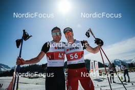 27.03.2022, Zweisimmen-Sparenmoos, Switzerland (SUI): Erwan Kaeser (SUI), Janik Riebli(SUI), (l-r)  - Swiss Championships cross-country, relay, Zweisimmen-Sparenmoos (SUI). www.nordicfocus.com. © Modica/NordicFocus. Every downloaded picture is fee-liable.