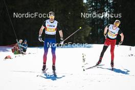 27.03.2022, Zweisimmen-Sparenmoos, Switzerland (SUI): Reto Hammer(SUI), Samuel Maes(SUI), (l-r)  - Swiss Championships cross-country, relay, Zweisimmen-Sparenmoos (SUI). www.nordicfocus.com. © Modica/NordicFocus. Every downloaded picture is fee-liable.