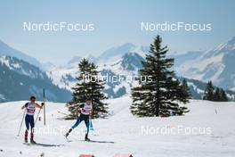 25.03.2022, Zweisimmen-Sparenmoos, Switzerland (SUI): Nicolas Mueller (SUI), Erwan Kaeser (SUI), (l-r)  - Swiss Championships cross-country, skiathlon, Zweisimmen-Sparenmoos (SUI). www.nordicfocus.com. © Modica/NordicFocus. Every downloaded picture is fee-liable.