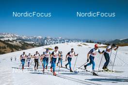 25.03.2022, Zweisimmen-Sparenmoos, Switzerland (SUI): Beda Klee (SUI), Severin Baessler (SUI), Cyril Faehndrich (SUI), Erwan Kaeser (SUI), Jonas Baumann (SUI) (l-r)  - Swiss Championships cross-country, skiathlon, Zweisimmen-Sparenmoos (SUI). www.nordicfocus.com. © Modica/NordicFocus. Every downloaded picture is fee-liable.